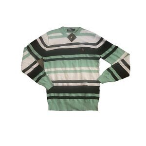 NWT SzXL Y2K Polo by Ralph Lauren Turquoise Striped ‘Brushed Chino Shirt’ Sweate